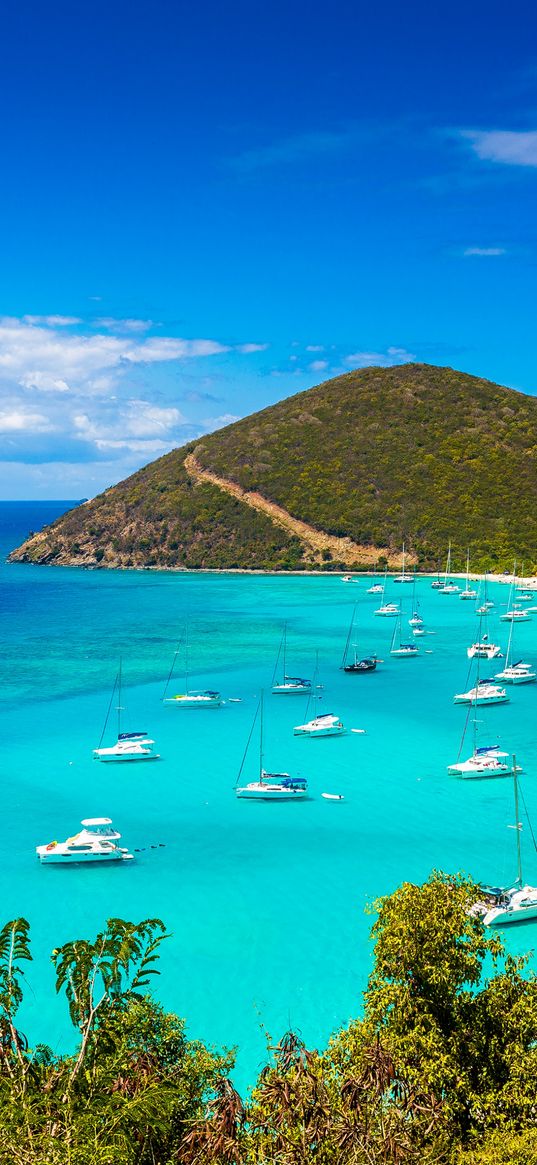 nature, ocean, yachts, hill, sky