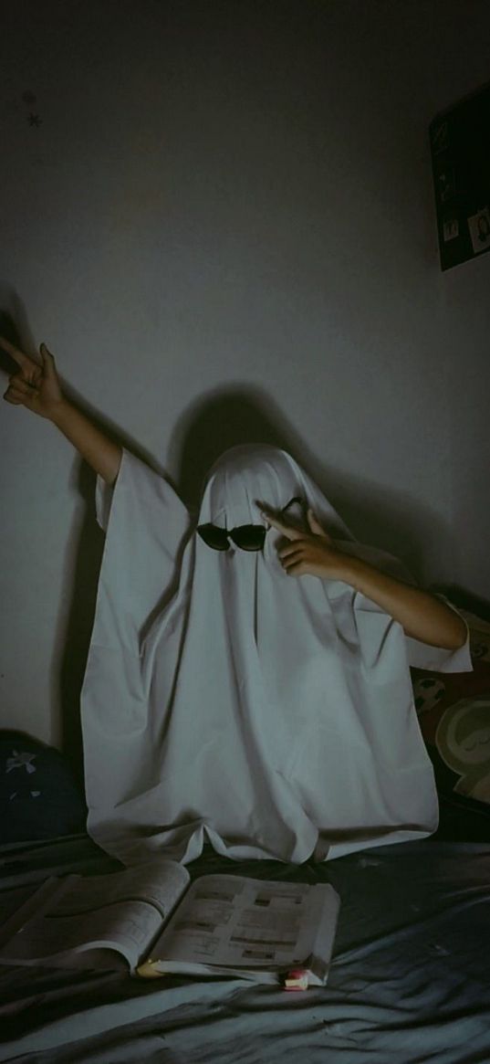 man, ghost, glasses, fabric, white