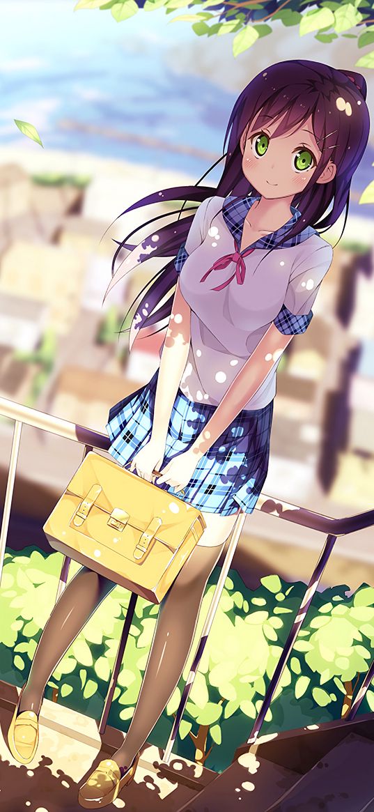 girl, schoolgirl, bag, anime, art, cute