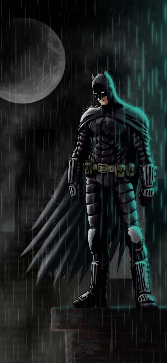 batman, the dark knight, bat, dark, hero, moon, rain, art