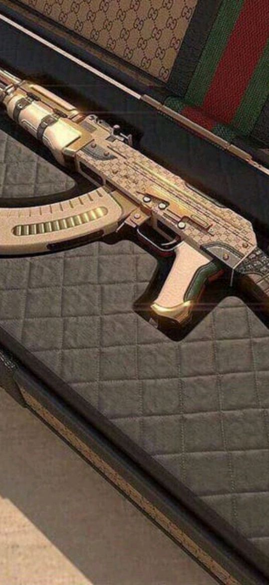 gucci, machine gun, gold, ak47