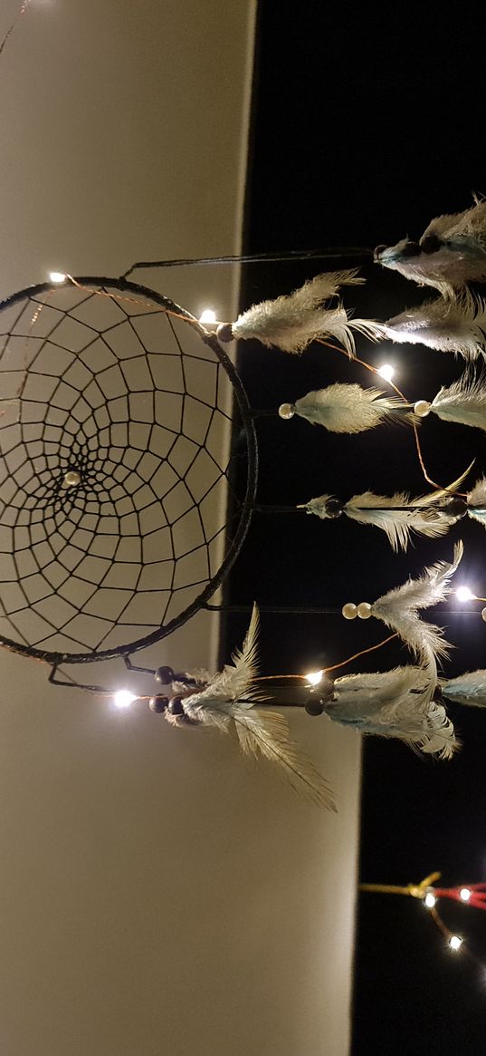 dream catcher, lights, night, garland