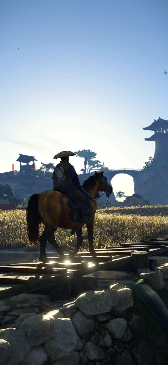 ghost of tsushima, sky, game, view, horse, samurai