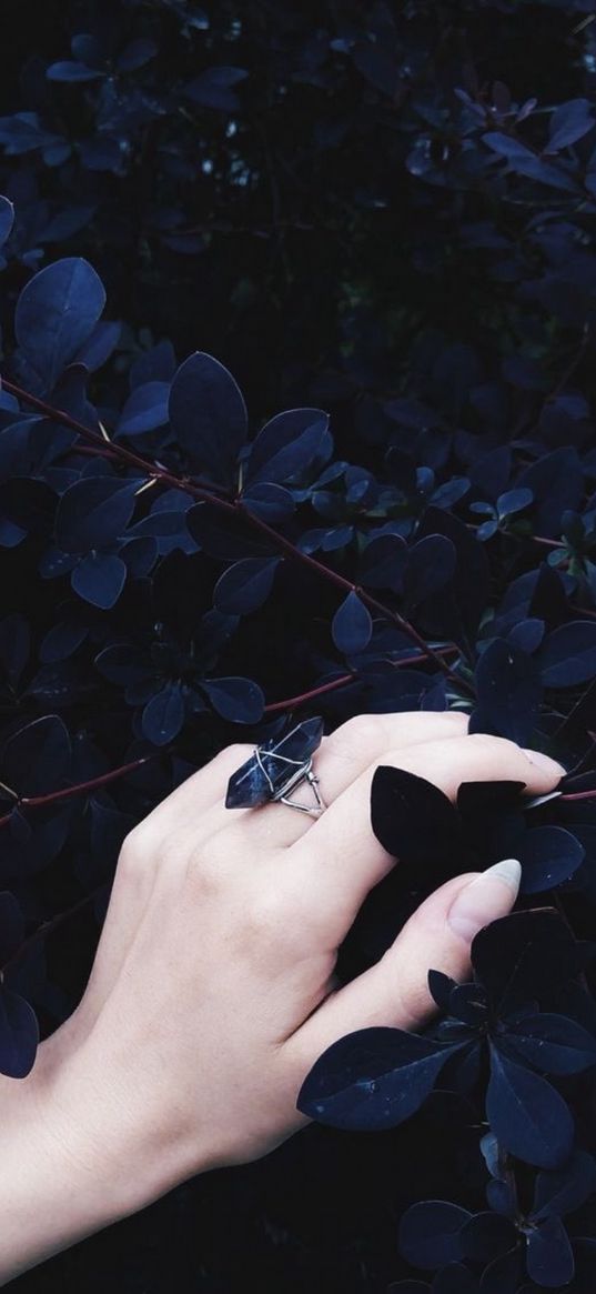 aesthetics, girl, dark, plants, ring, precious, stone