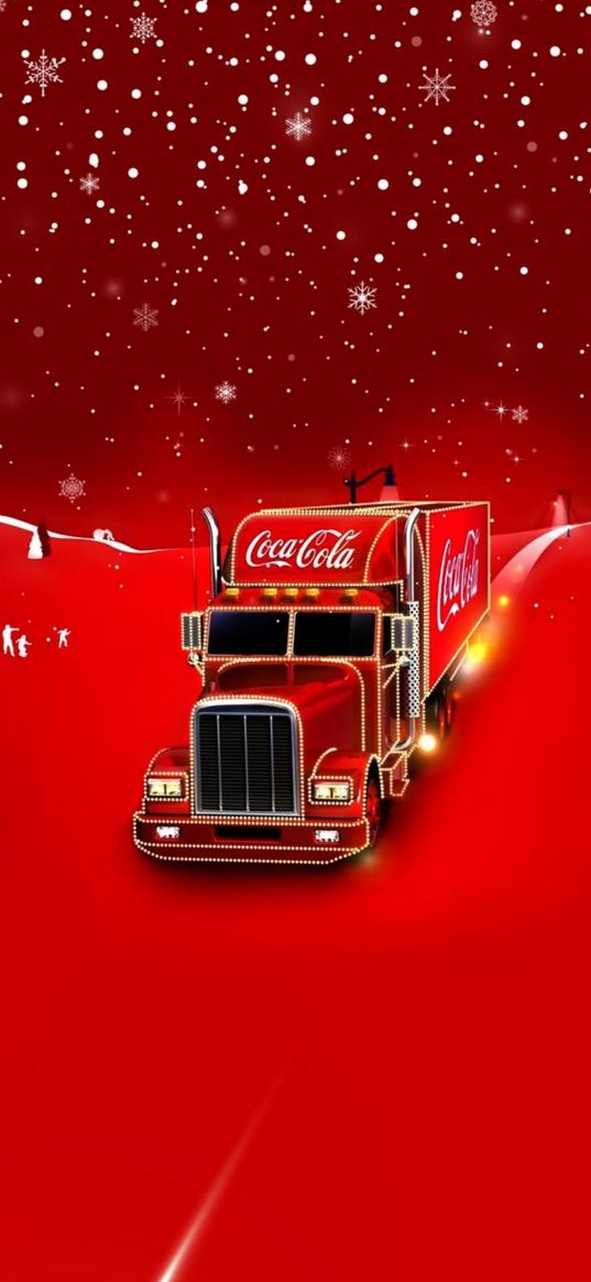 coca-cola, truck, new year, holidays, red