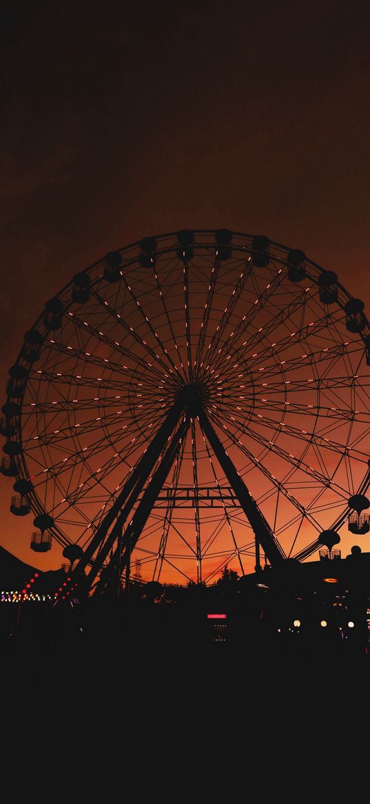 ferris wheel, sunset, park, red