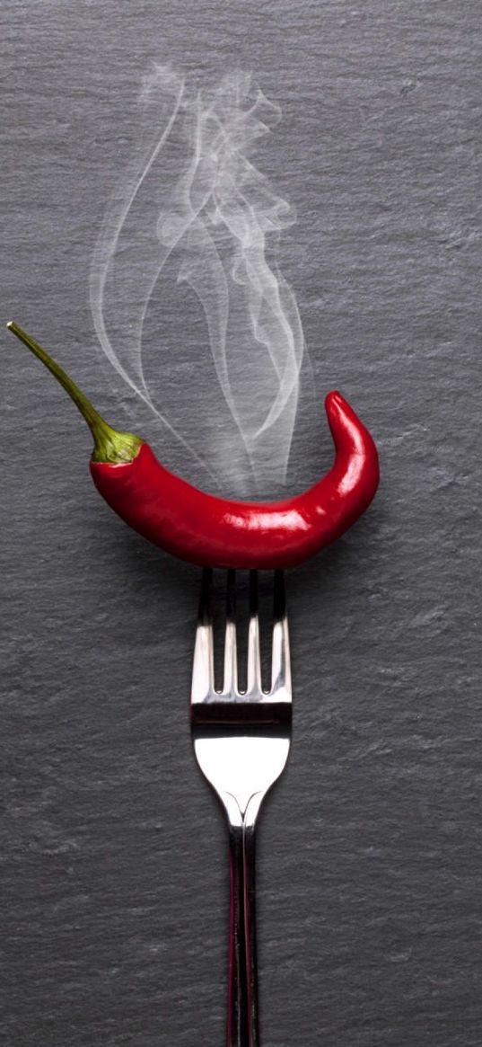 hot pepper, fork, steam, red