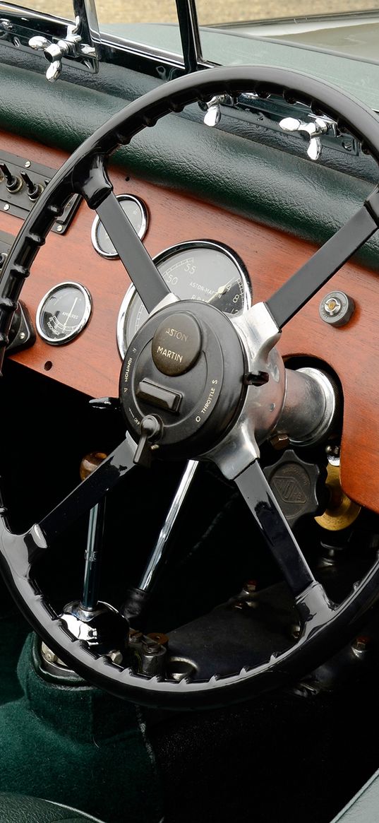 aston martin, 1937, green, salon, interior, steering wheel, retro