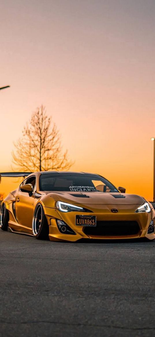 car, sky, sunset, sunrise, road, yellow