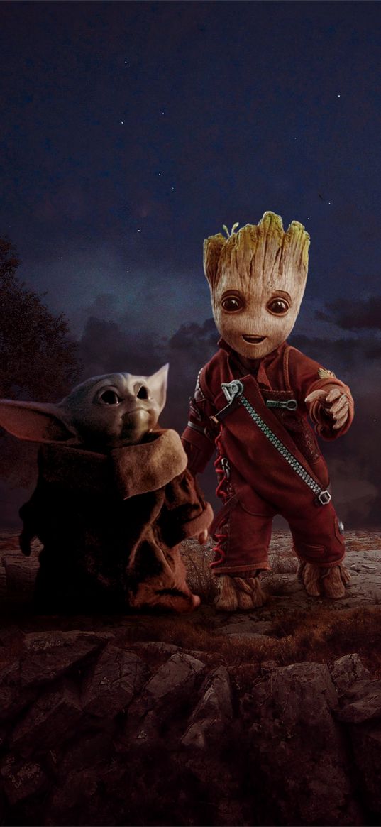 yoda, baby yoda, groot, baby groot, star wars, mandalorian, guardians of the galaxy, marvel, comics, movie, crossover