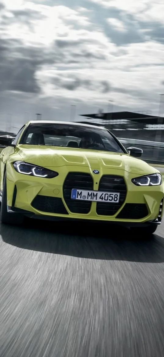 bmw m4, bmw, auto, yellow auto, motion, road