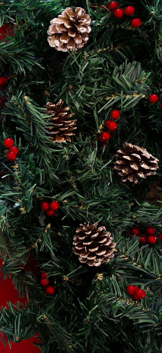 new year, tree, cones, berries, red berries, rowan, decor