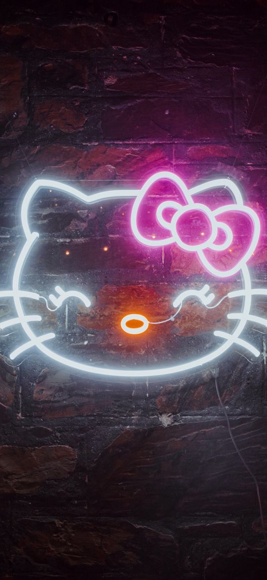 hello kitty, wall, cat, neon, backlight