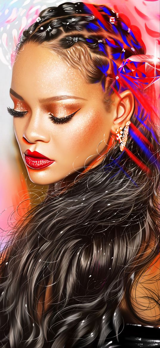 rihanna, singer, celebrity, girl, portrait, art