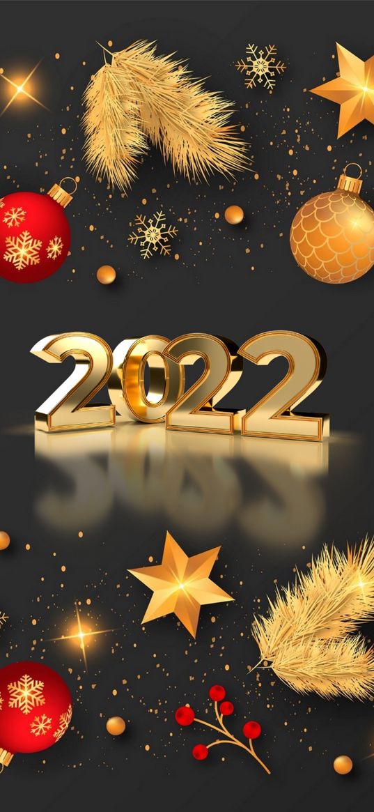 new year, 2022, balls, stars, christmas toys