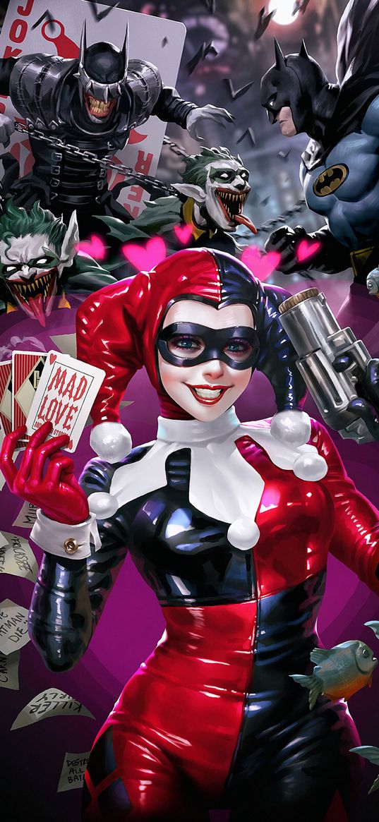 harley quinn, batman, дс, villains, smile, joker