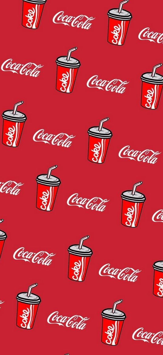 coca-cola, beverage, red background, popular