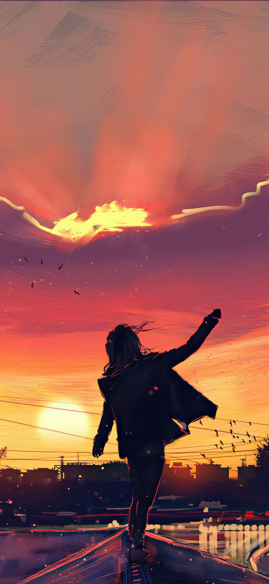 girl, day, alone, sunset, art