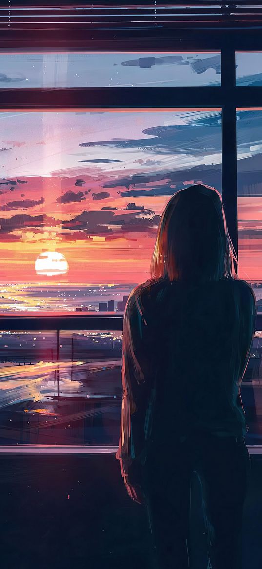 girl, day, alone, sunset, dark, art