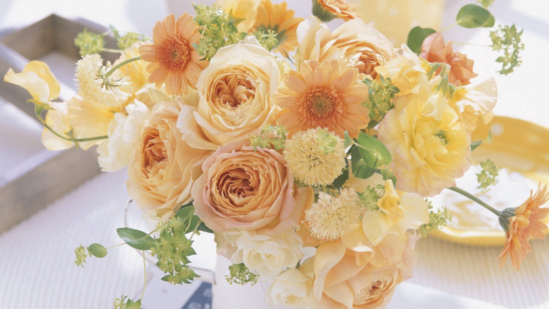 roses, gerbera, flower, bouquet, vase, composition