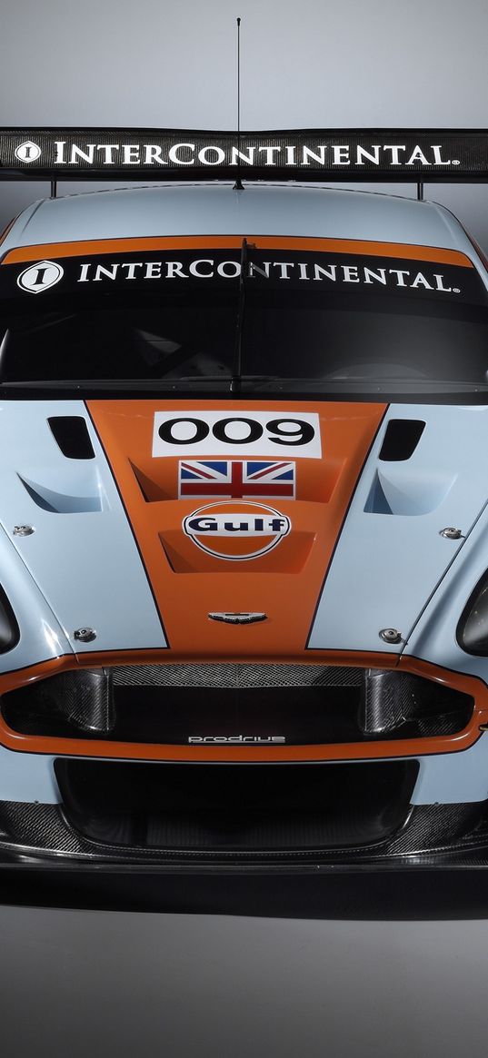 aston martin, dbr9, 2008, white, orange, front view, style, sports, cars