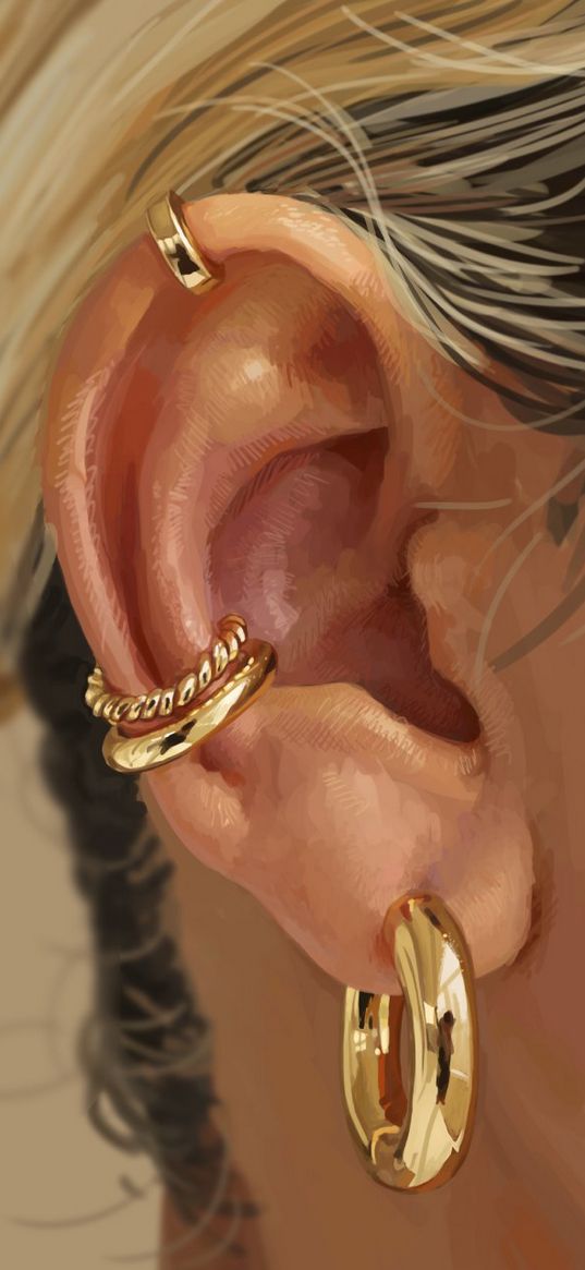 ear, gold, piercing