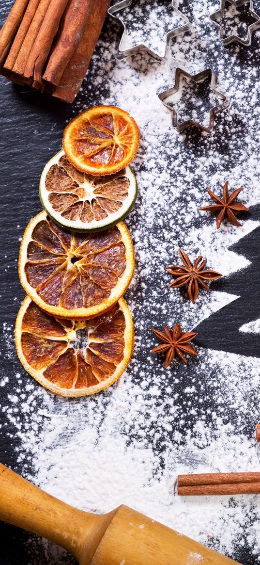 new year, christmas tree, orange, spices, cinnamon