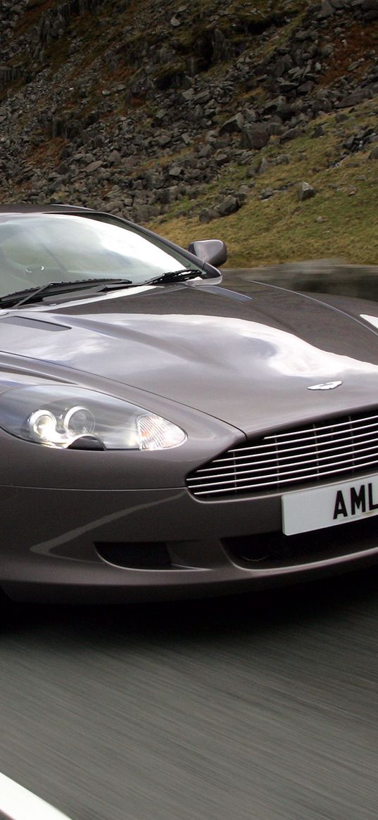 aston martin, db9, 2004, gray, front view, style, cars, speed, nature, asphalt