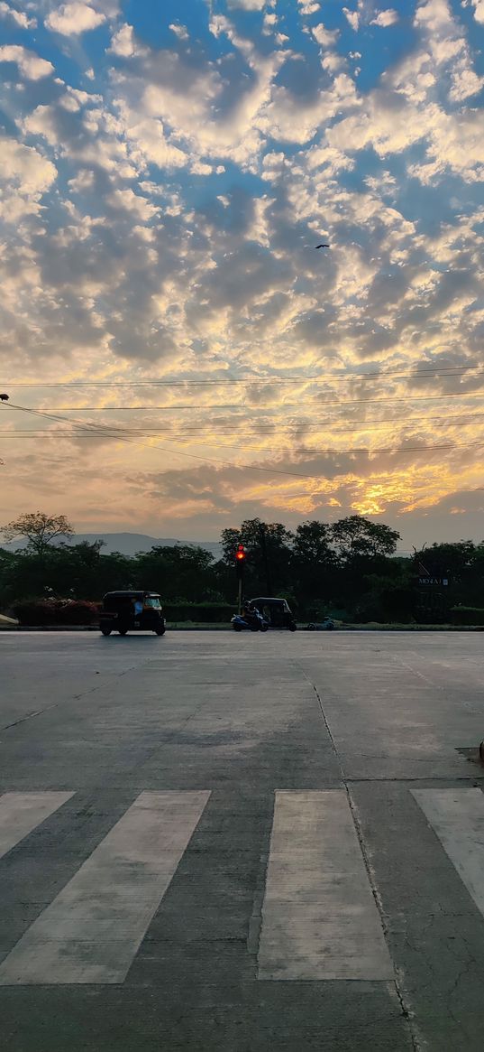 sky, sunrise, mumbai, road