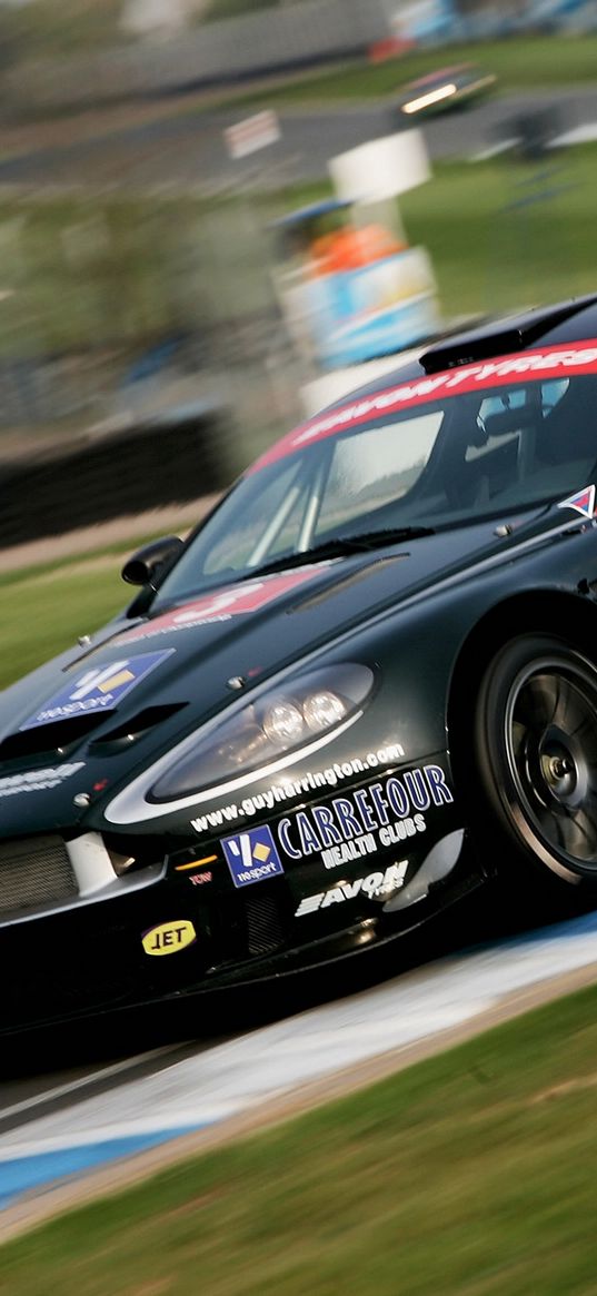 aston martin, dbrs9, 2005, black, side view, style, cars, sports car, asphalt, grass