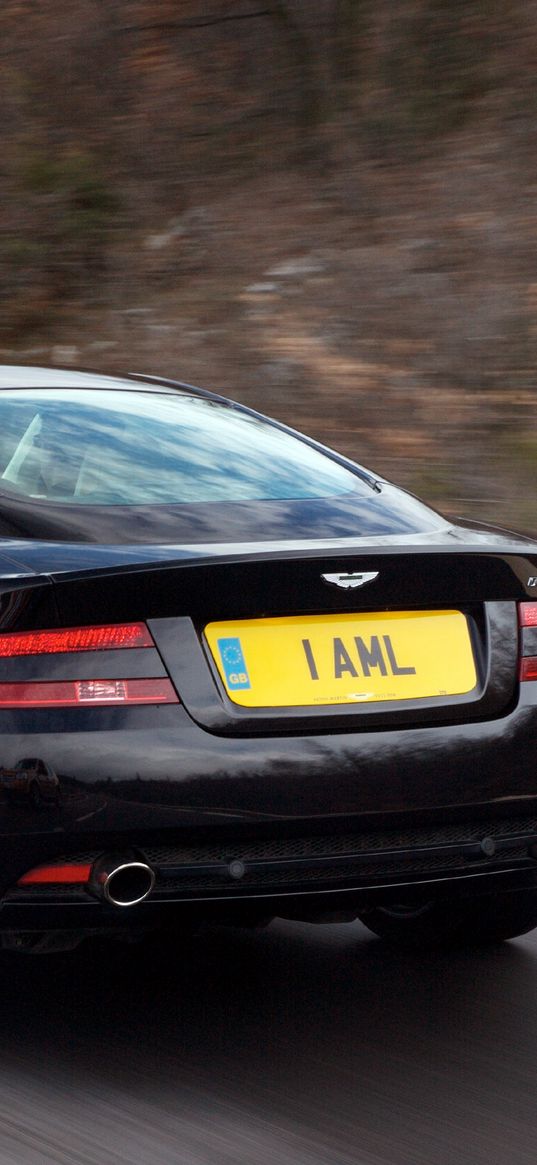 aston martin, db9, 2006, black, rear view, style, cars, speed, nature, trees