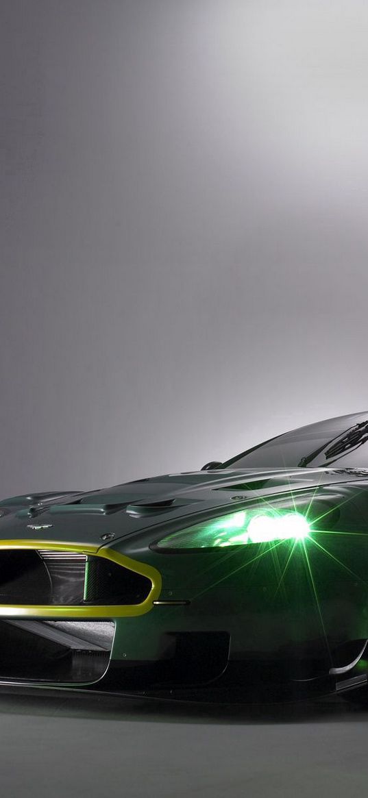 aston martin, dbr9, black, front view, style, sports, cars