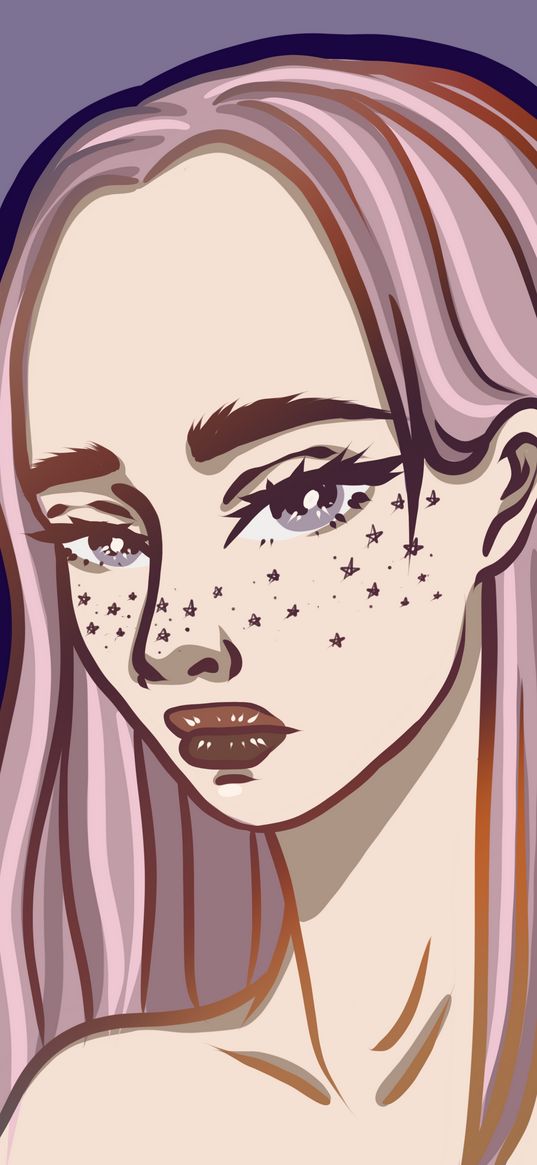 girl, illustration, stars, freckles