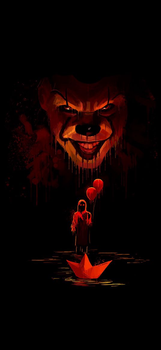 clown, it, characters, ball, boat, cinema, horror, black background