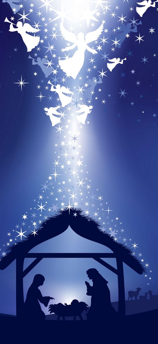 christmas, silhouette, stars, angels