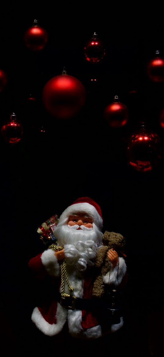 new year, santa claus, balls, dark background