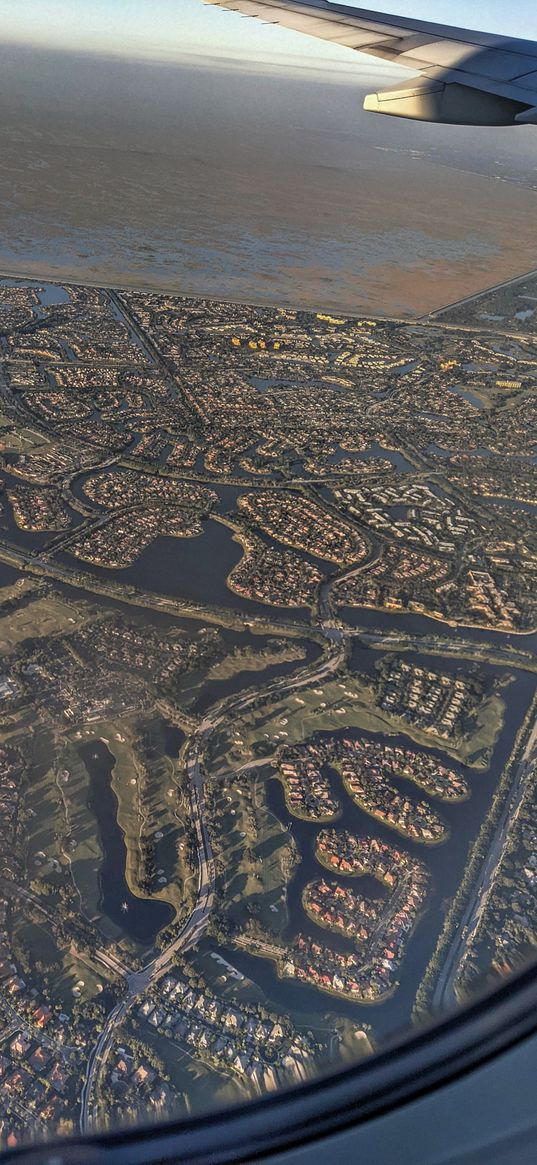 plane, aerial view, high, landscape, city