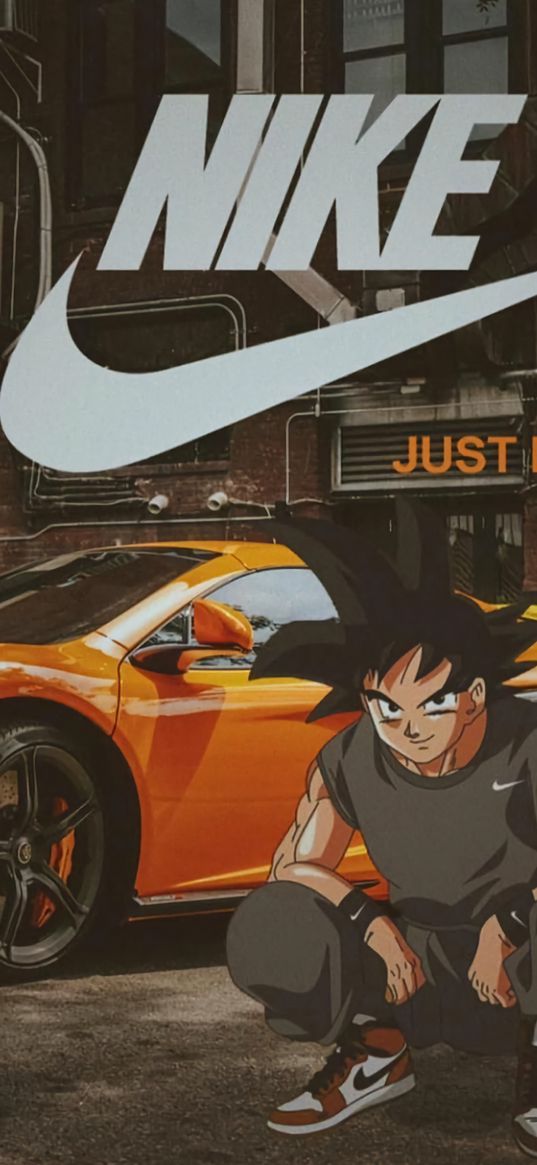 nike, brand, logo, son goku, dragon ball, anime, city, auto