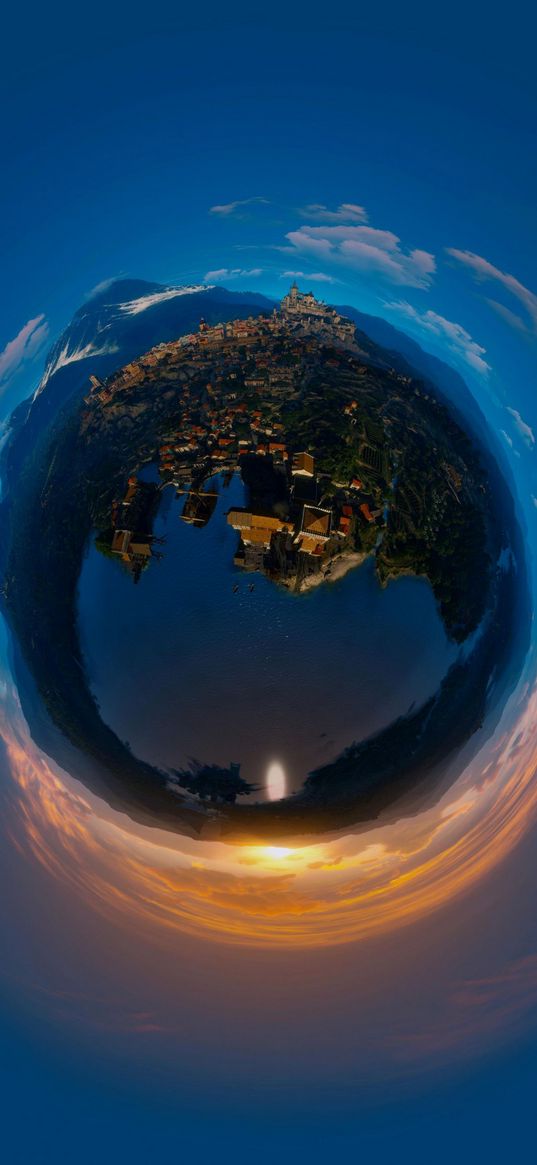 spherical panorama, planet, atmosphere, blue background