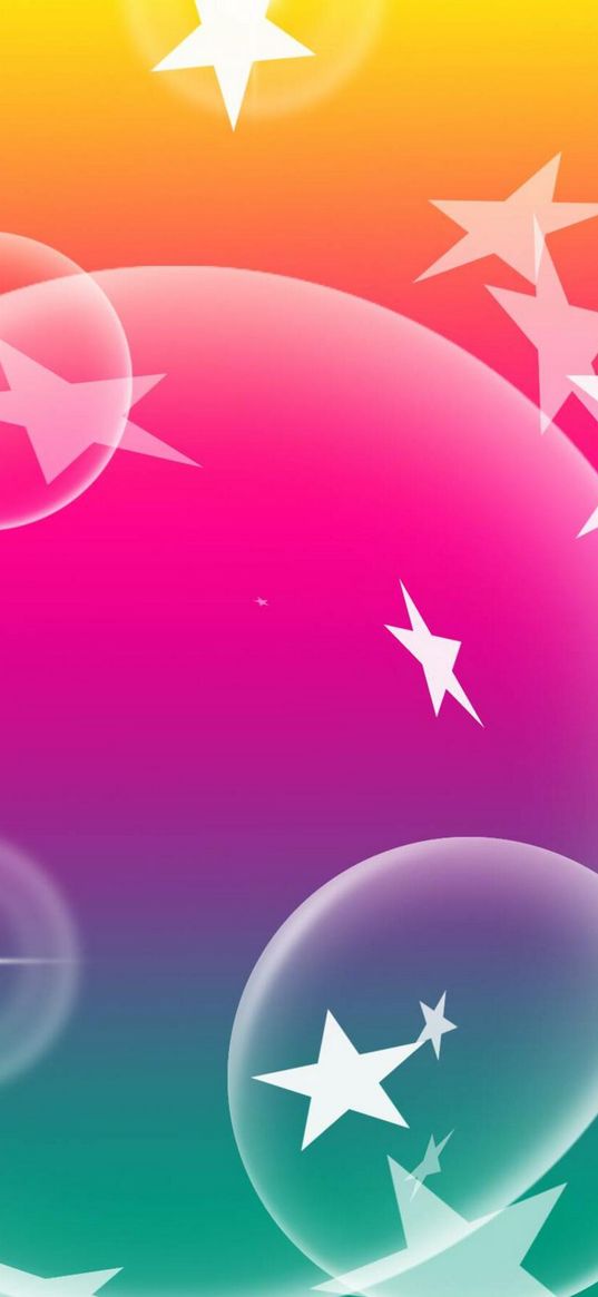 abstraction, balls, stars, rainbow background