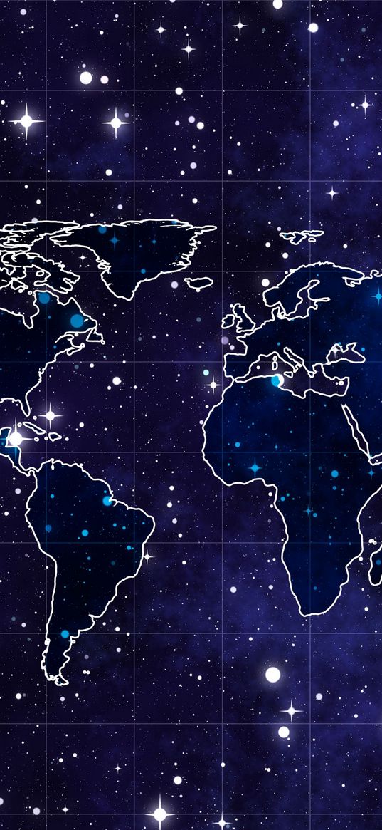 world map, space, stars, blue background