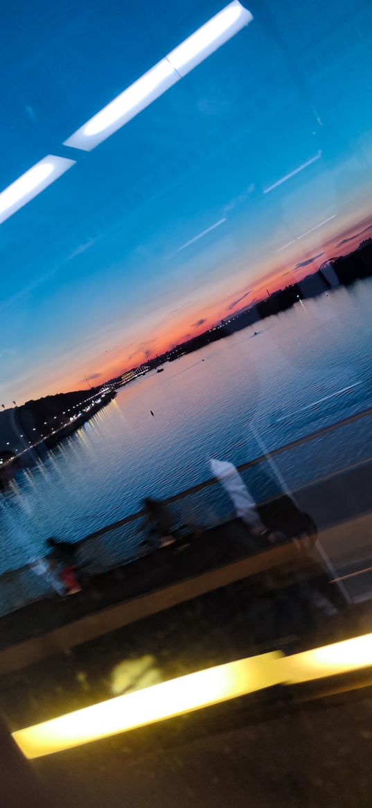 subway, river, sky, sunset