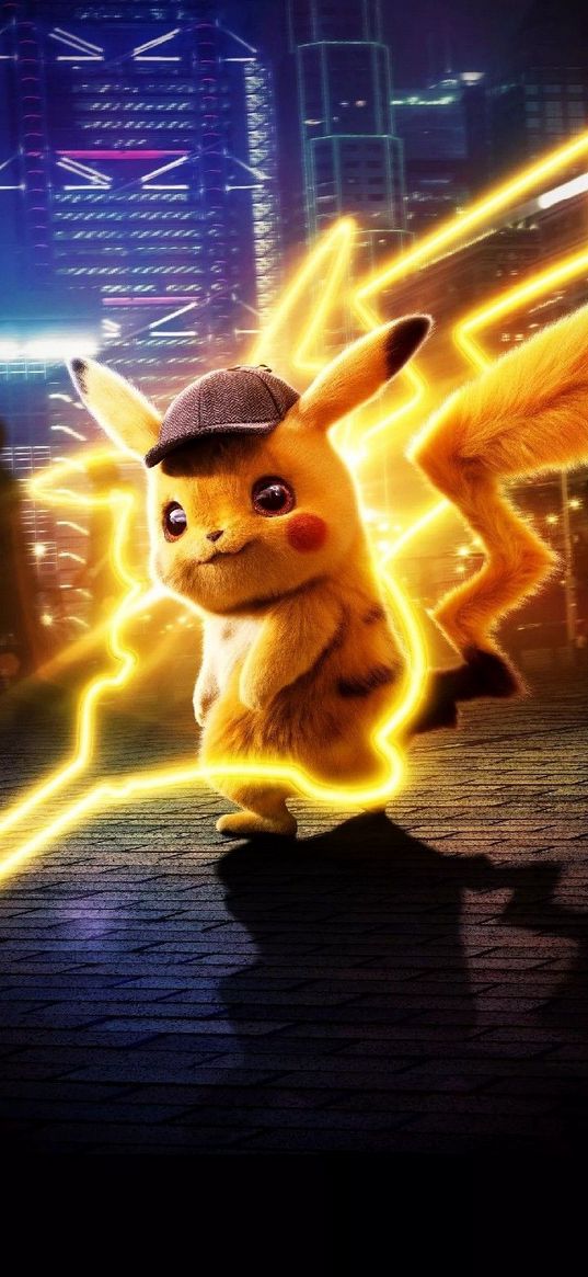 pikachu, pokemon, cartoon, yellow, city