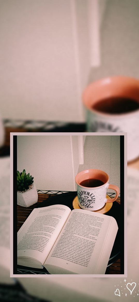 books, tea, cup