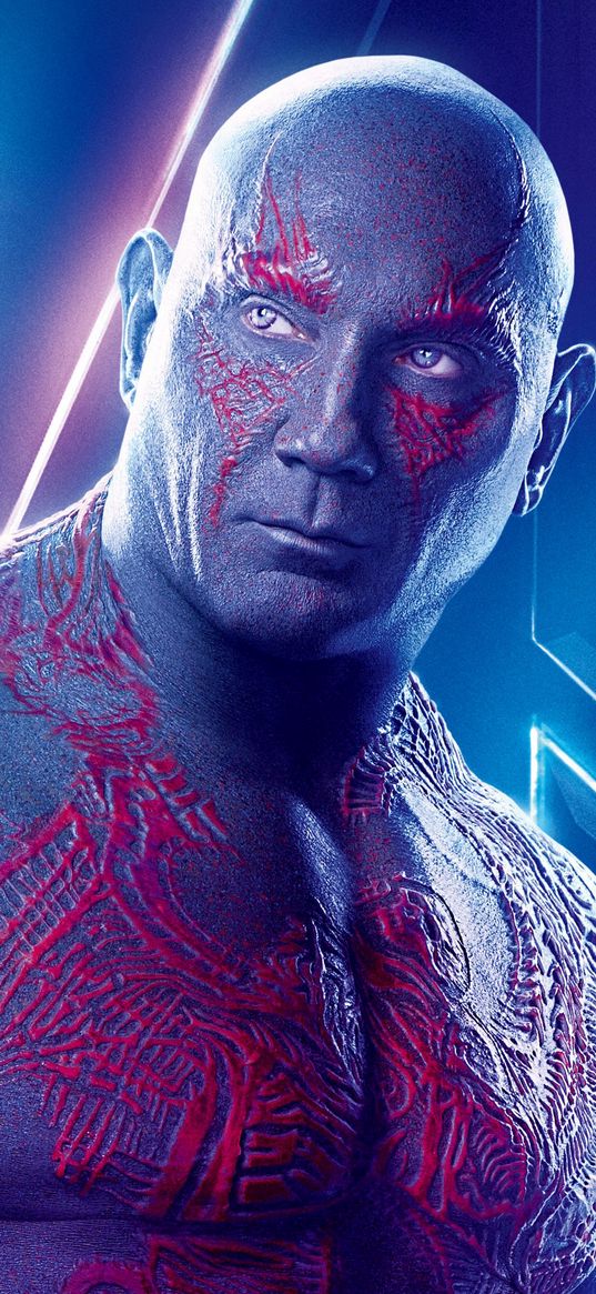 drax destroyer, marvel, david bautista, man, muscle, blue, tatoo