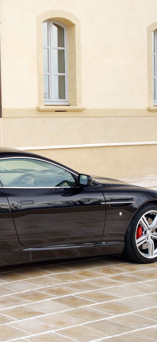 aston martin, db9, 2006, black, side view, style, cars, sports, building