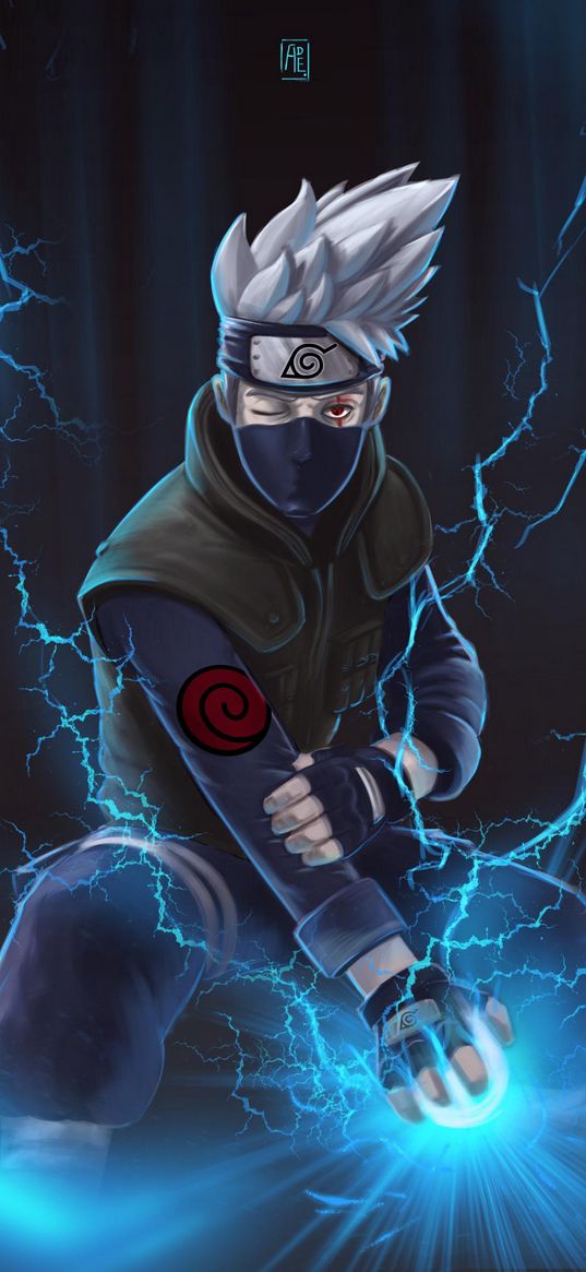 kakashi, kakashi hatake, anime, naruto, lightning