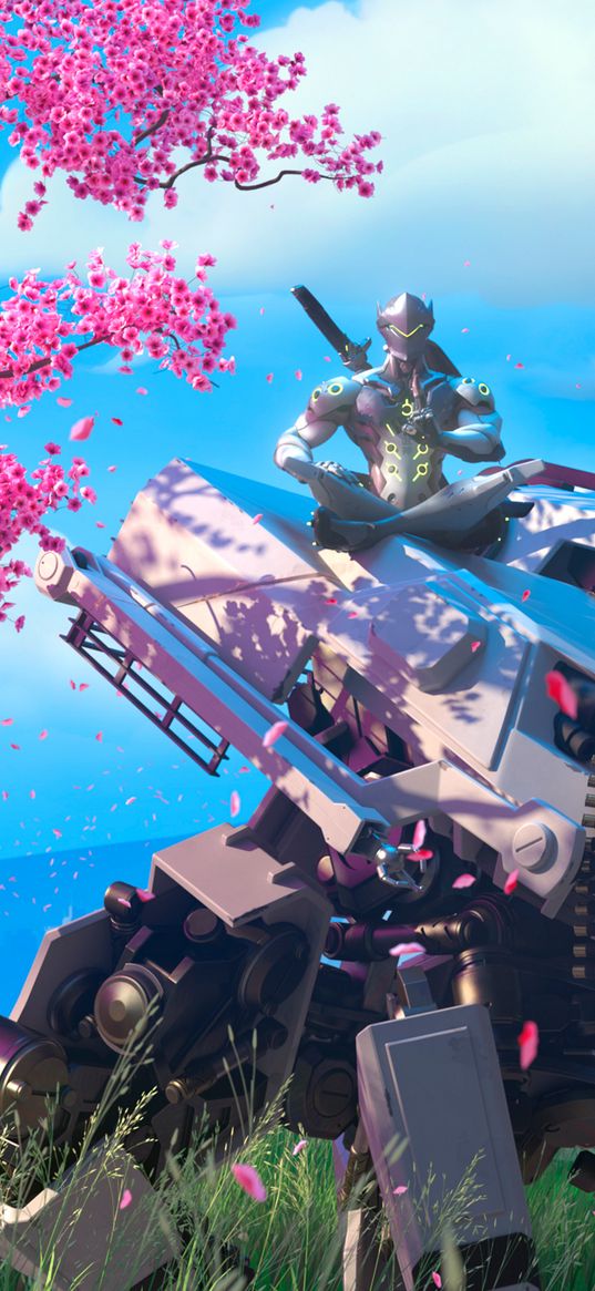 genji, overwatch, ninja, oni, shimada, sakura, japan, art