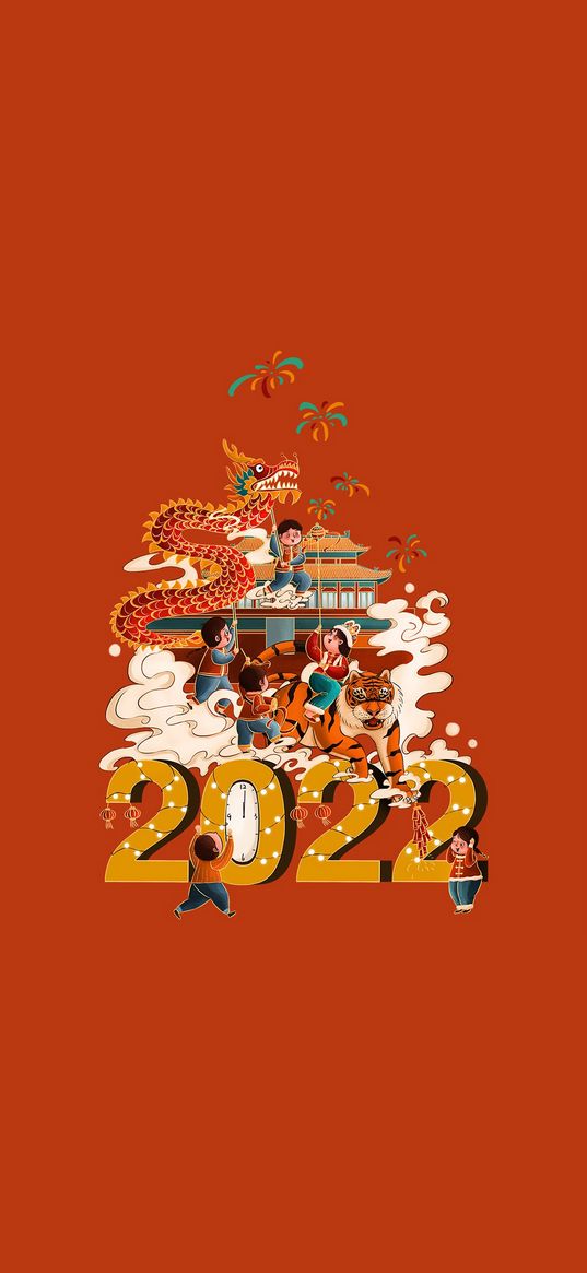 new year, 2022, red, tiger, children