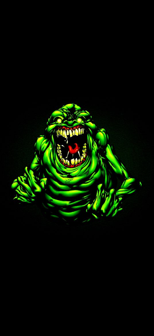 slug, monster, ghostbusters, neon color, green, black background